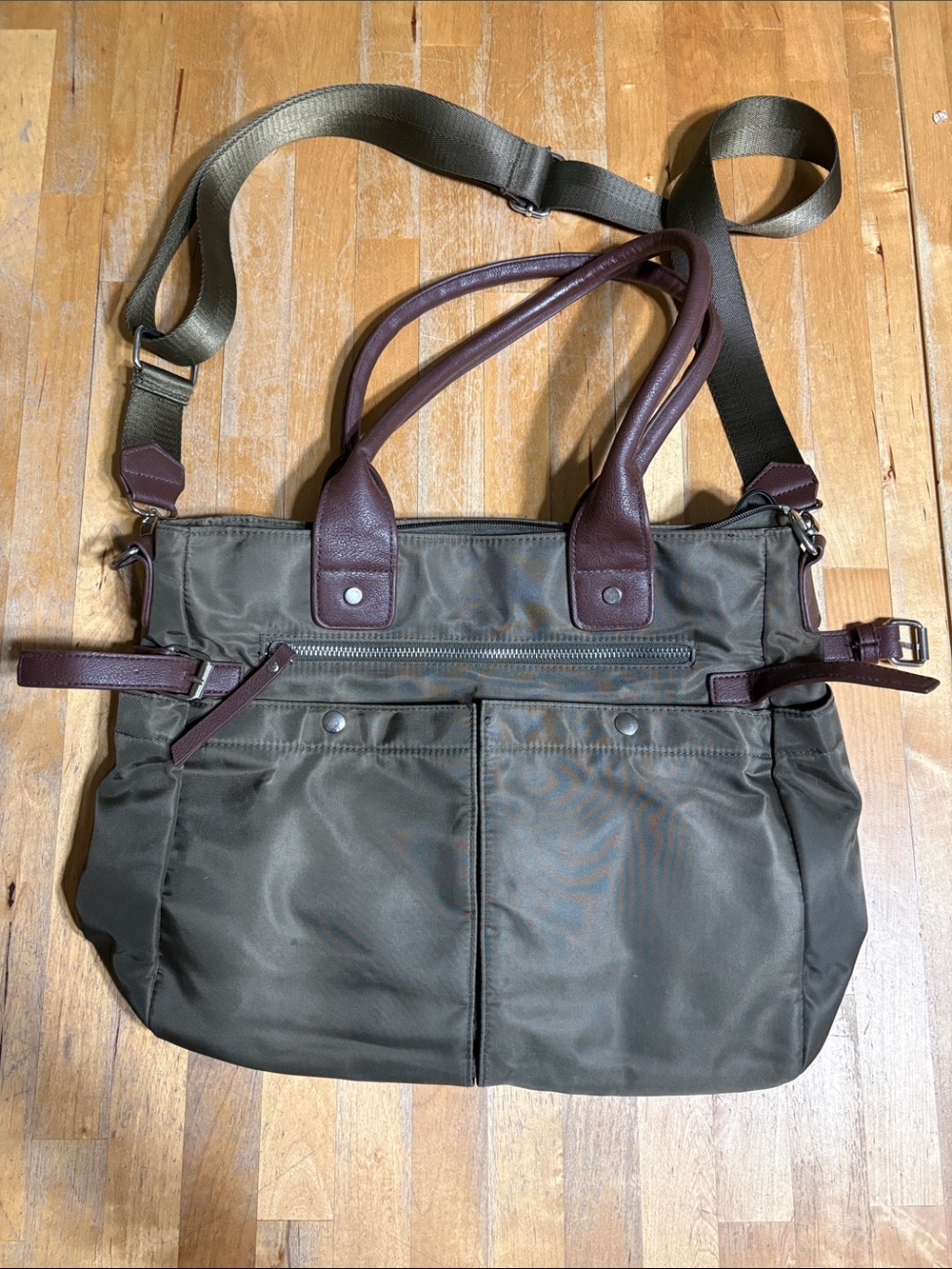 Signature Nylon Olive Green Tote Shoulder Bag
